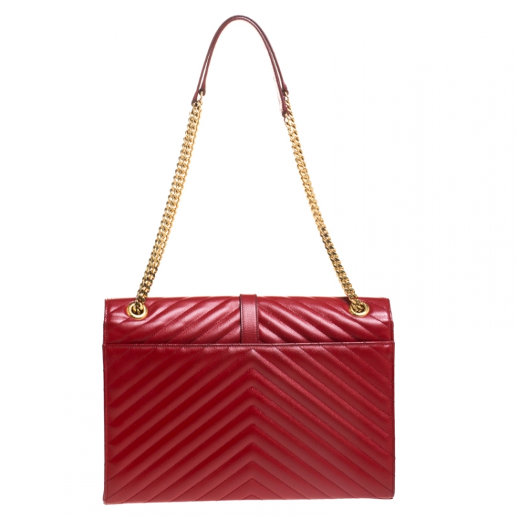 Pre Owned Saint Laurent Red Leather Monogram Envelope Shoulder Bag