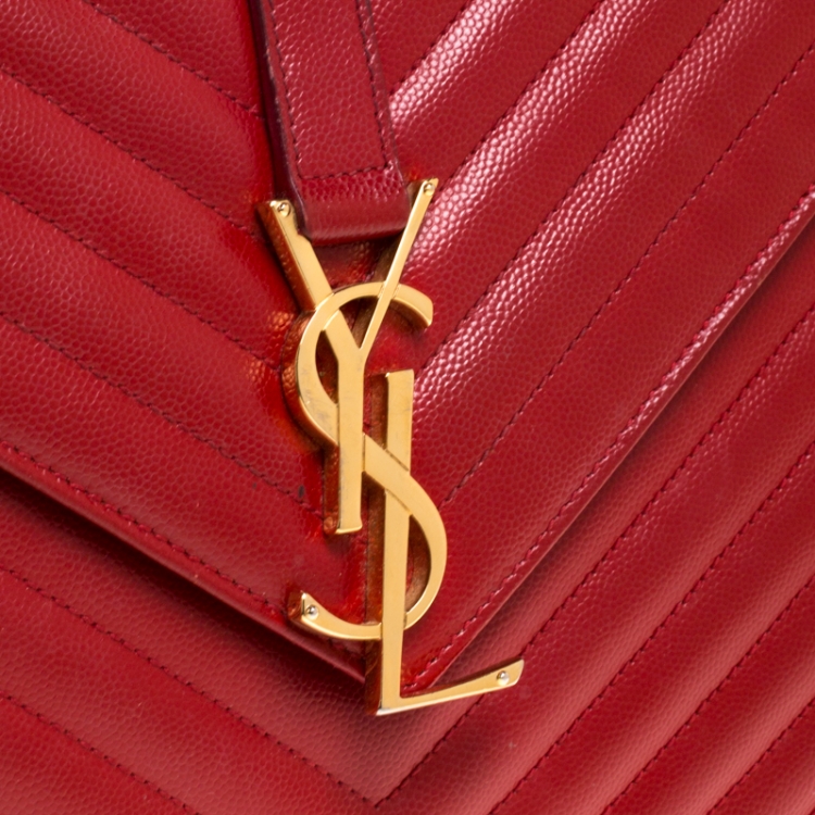 Pre Owned Saint Laurent Red Leather Monogram Envelope Shoulder Bag