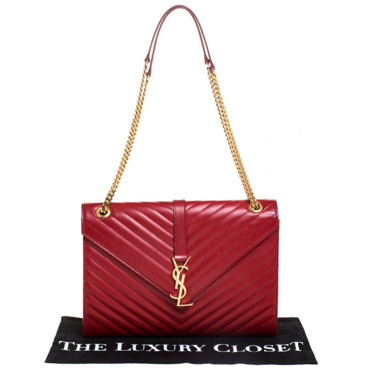 Pre Owned Saint Laurent Red Leather Monogram Envelope Shoulder Bag