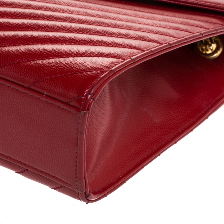 Pre Owned Saint Laurent Red Leather Monogram Envelope Shoulder Bag