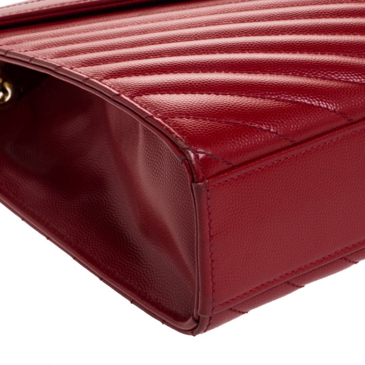 Pre Owned Saint Laurent Red Leather Monogram Envelope Shoulder Bag