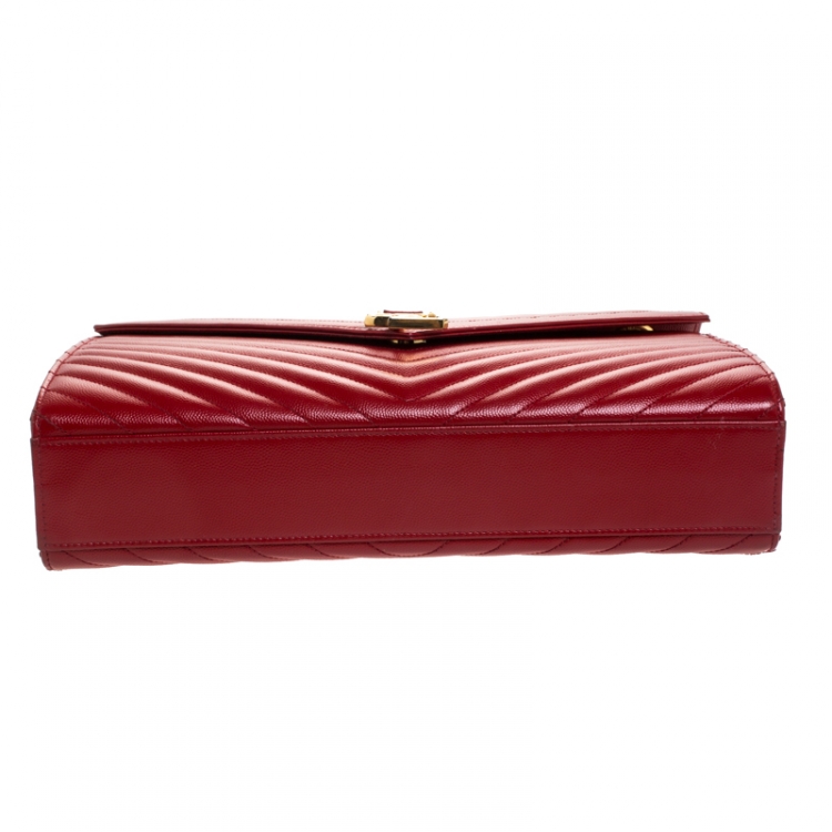 Pre Owned Saint Laurent Red Leather Monogram Envelope Shoulder Bag