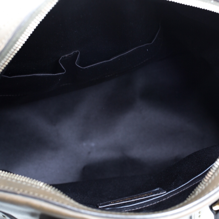 Pre Owned Saint Laurent Olive Green Leather Oversized Muse Bag