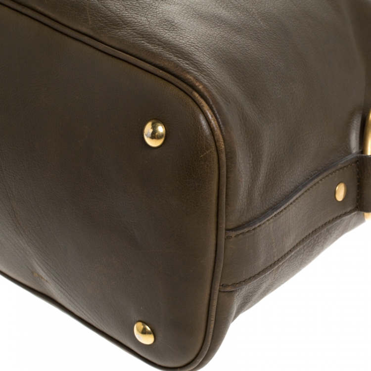 Pre Owned Saint Laurent Olive Green Leather Oversized Muse Bag
