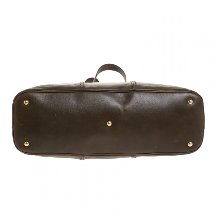 Pre Owned Saint Laurent Olive Green Leather Oversized Muse Bag