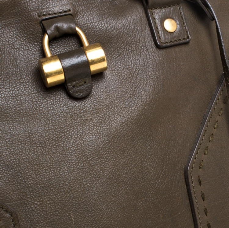 Pre Owned Saint Laurent Olive Green Leather Oversized Muse Bag