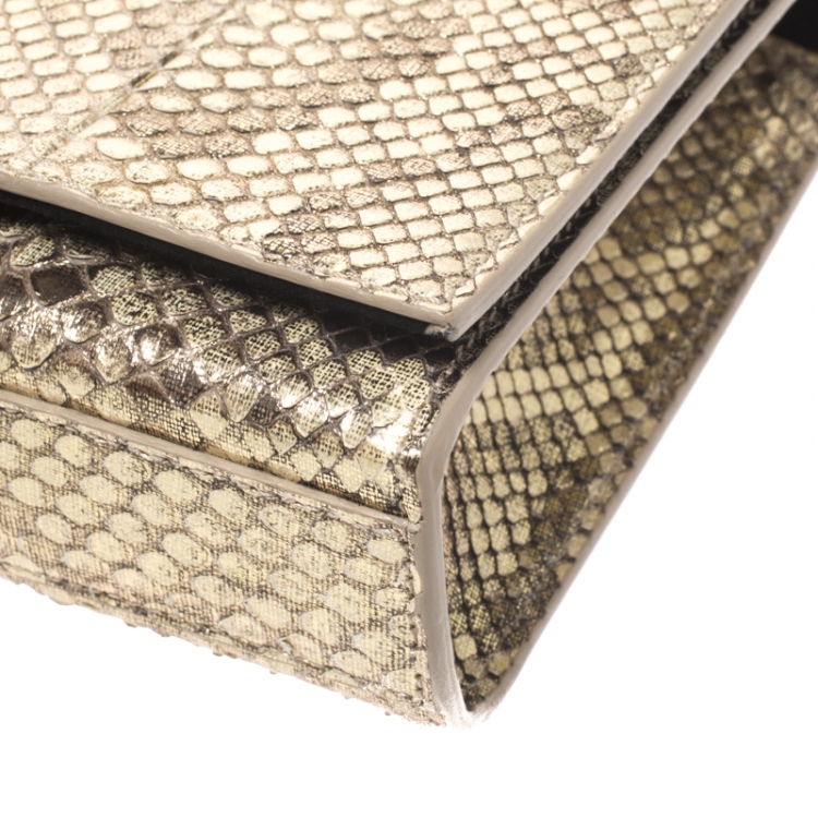 Pre Owned Saint Laurent Metallic Gold Python Medium Kate Tassel Shoulder Bag
