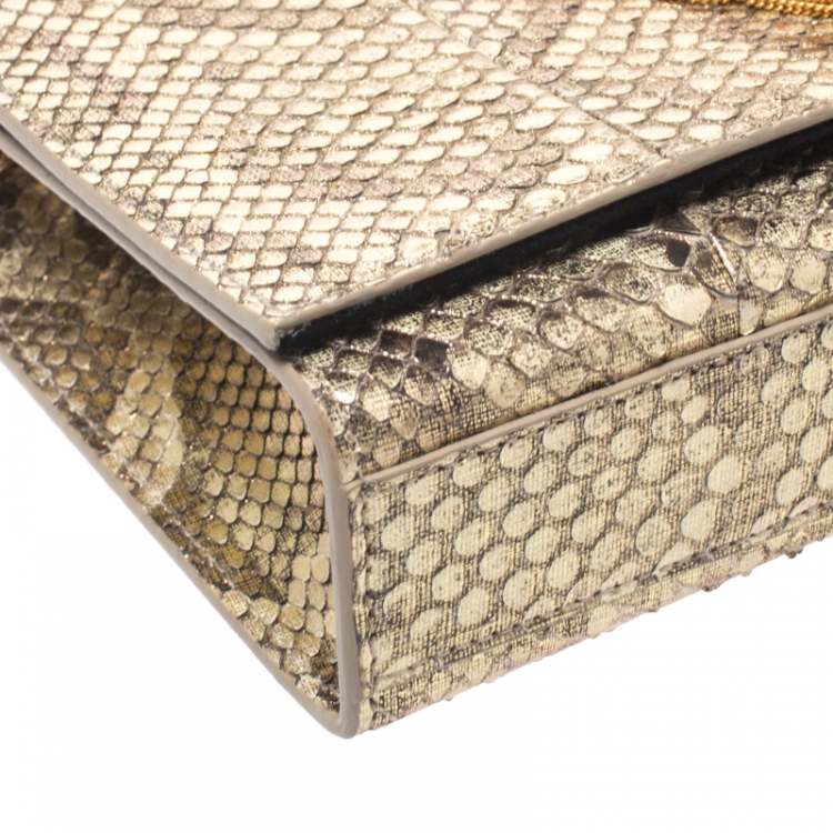 Pre Owned Saint Laurent Metallic Gold Python Medium Kate Tassel Shoulder Bag