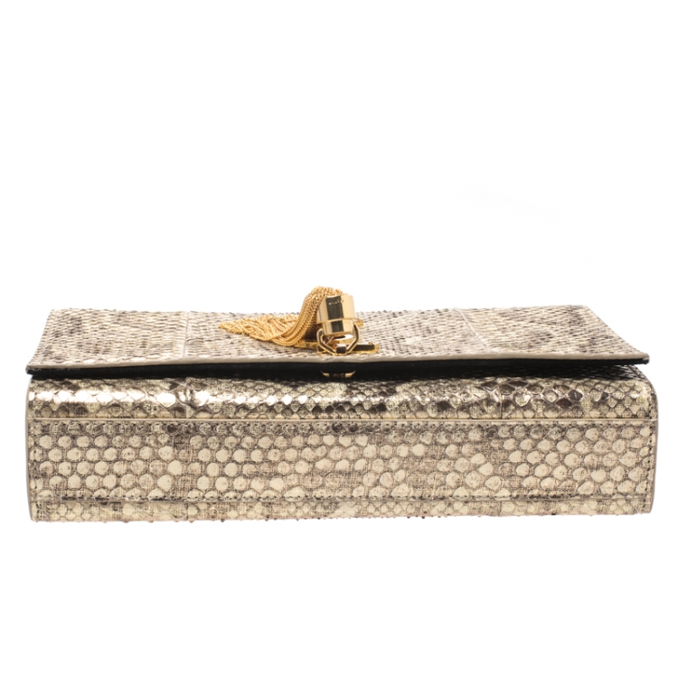 Pre Owned Saint Laurent Metallic Gold Python Medium Kate Tassel Shoulder Bag