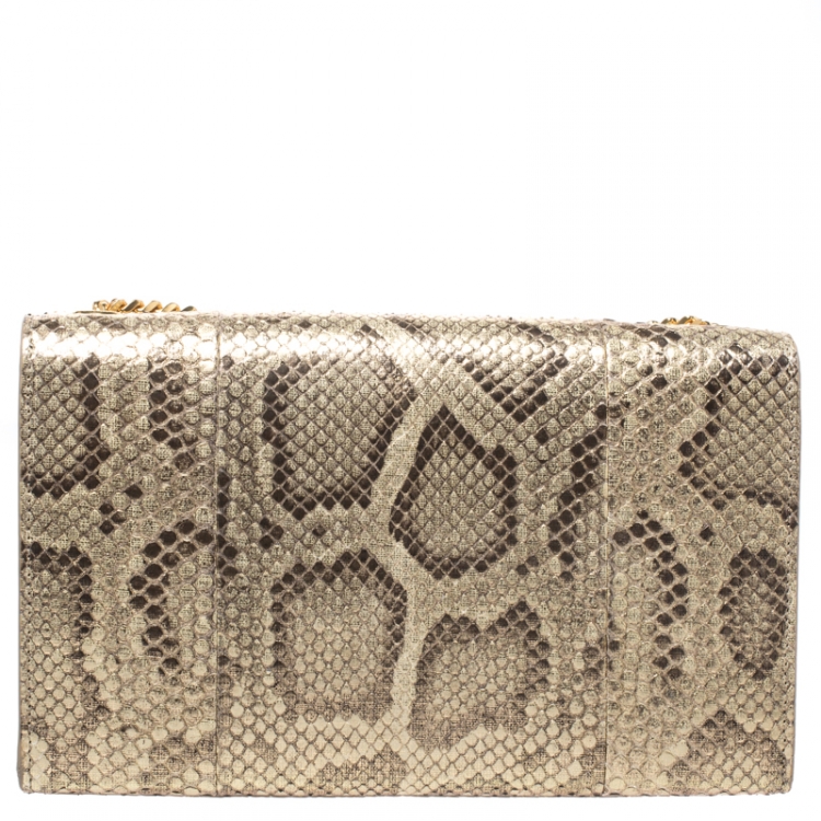 Pre Owned Saint Laurent Metallic Gold Python Medium Kate Tassel Shoulder Bag