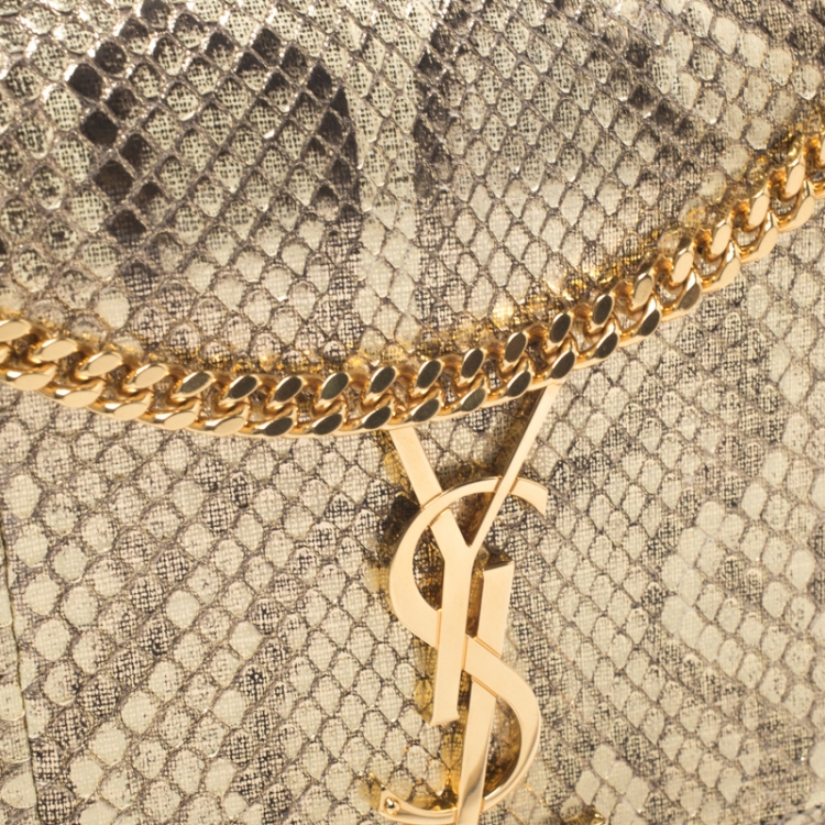 Pre Owned Saint Laurent Metallic Gold Python Medium Kate Tassel Shoulder Bag