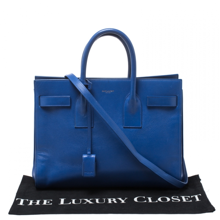 Pre Owned Saint Laurent Blue Leather Small Classic Sac De Jour Tote