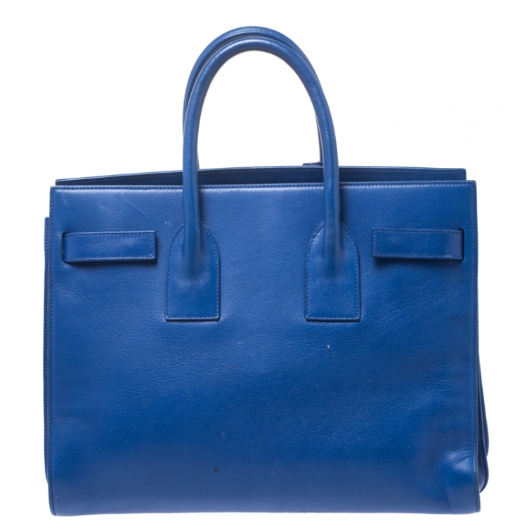 Pre Owned Saint Laurent Blue Leather Small Classic Sac De Jour Tote
