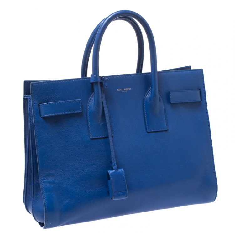 Pre Owned Saint Laurent Blue Leather Small Classic Sac De Jour Tote