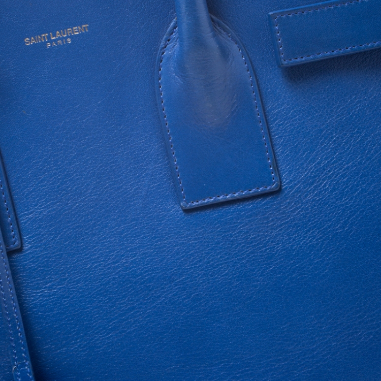 Pre Owned Saint Laurent Blue Leather Small Classic Sac De Jour Tote
