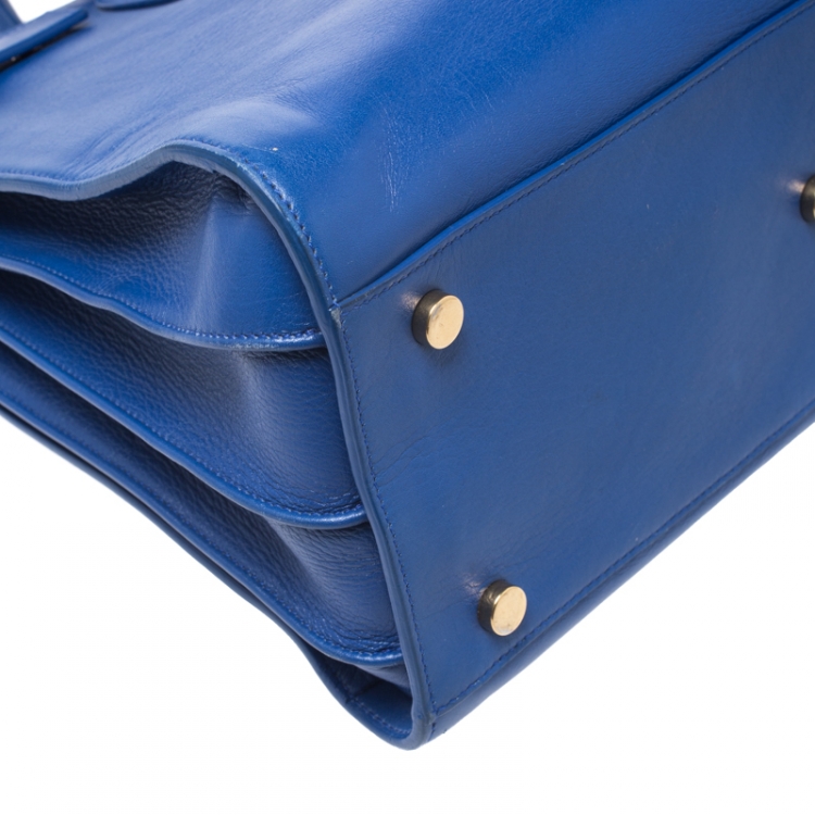 Pre Owned Saint Laurent Blue Leather Small Classic Sac De Jour Tote