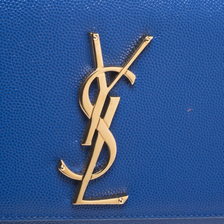 Pre Owned Saint Laurent Blue Leather Kate Monogram Clutch