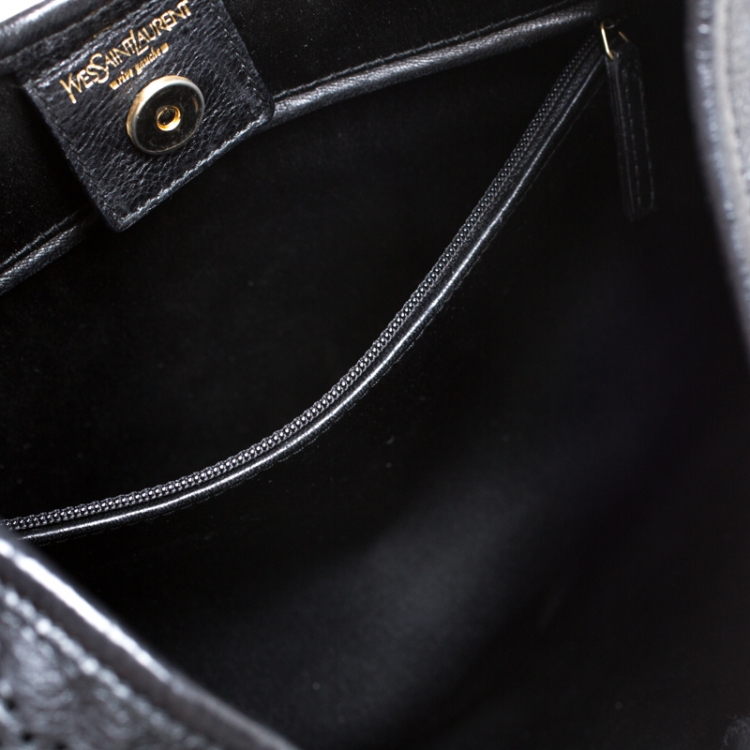 Pre Owned Saint Laurent Paris Black Embroidered Leather Leather Mombasa Hobo 