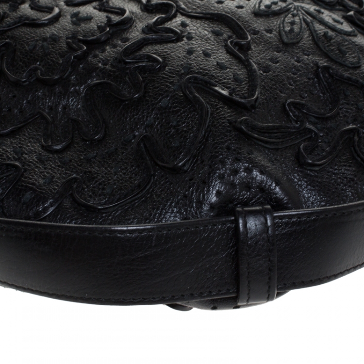 Pre Owned Saint Laurent Paris Black Embroidered Leather Leather Mombasa Hobo 