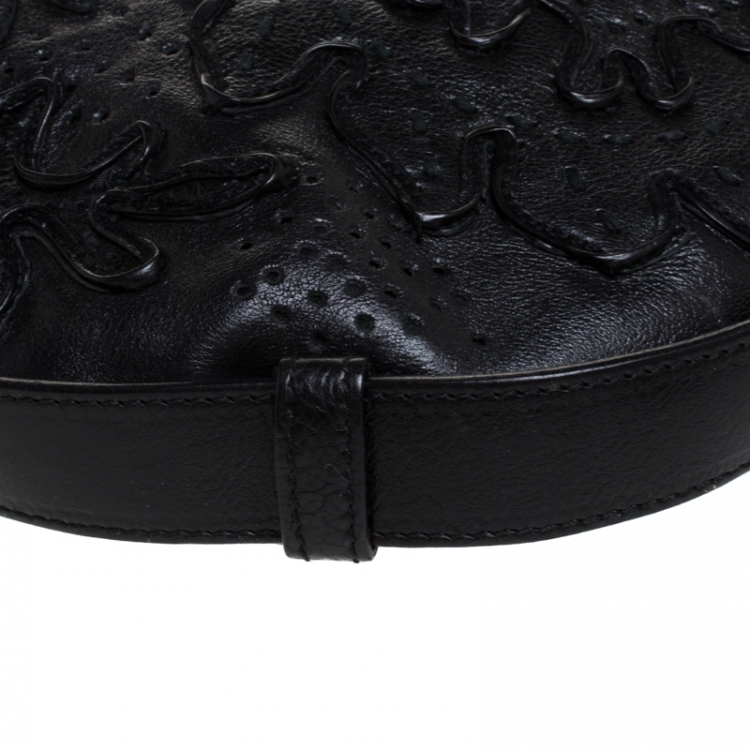 Pre Owned Saint Laurent Paris Black Embroidered Leather Leather Mombasa Hobo 