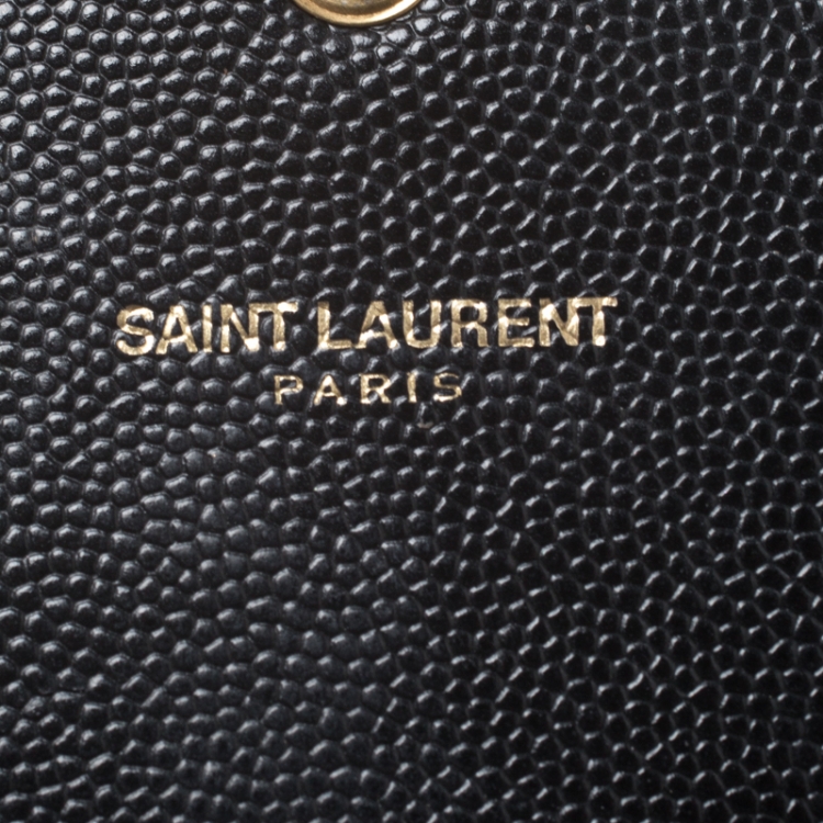 مملوكة مسبقًا Saint Laurent Black Matelassé Leather Monogram Flap Wallet