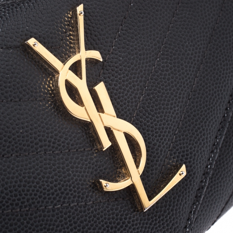 مملوكة مسبقًا Saint Laurent Black Matelassé Leather Monogram Flap Wallet