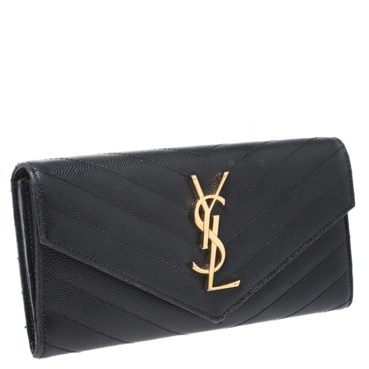 مملوكة مسبقًا Saint Laurent Black Matelassé Leather Monogram Flap Wallet