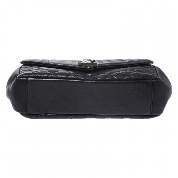 Pre Owned Saint Laurent Black Mix Matelasse Leather Medium Envelope Shoulder Bag