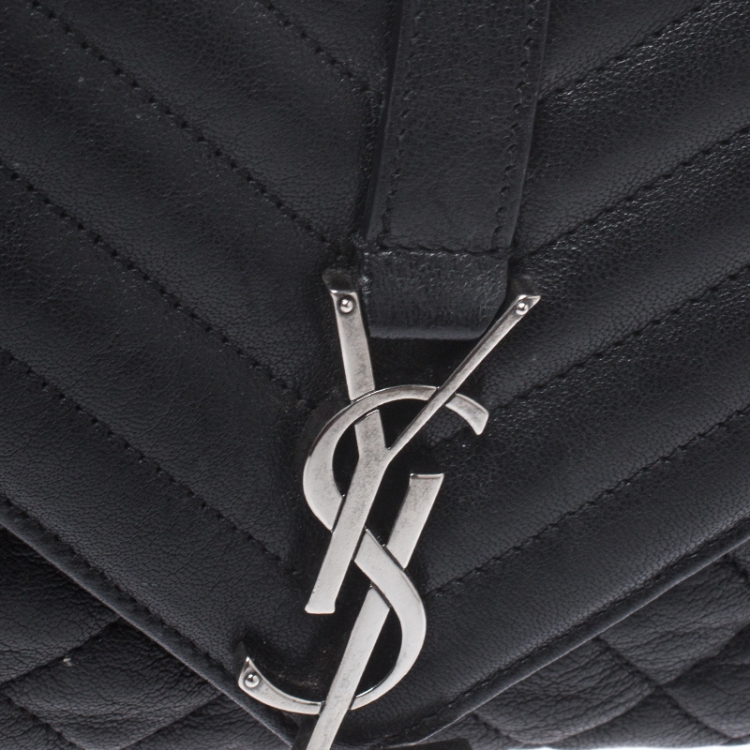 Pre Owned Saint Laurent Black Mix Matelasse Leather Medium Envelope Shoulder Bag
