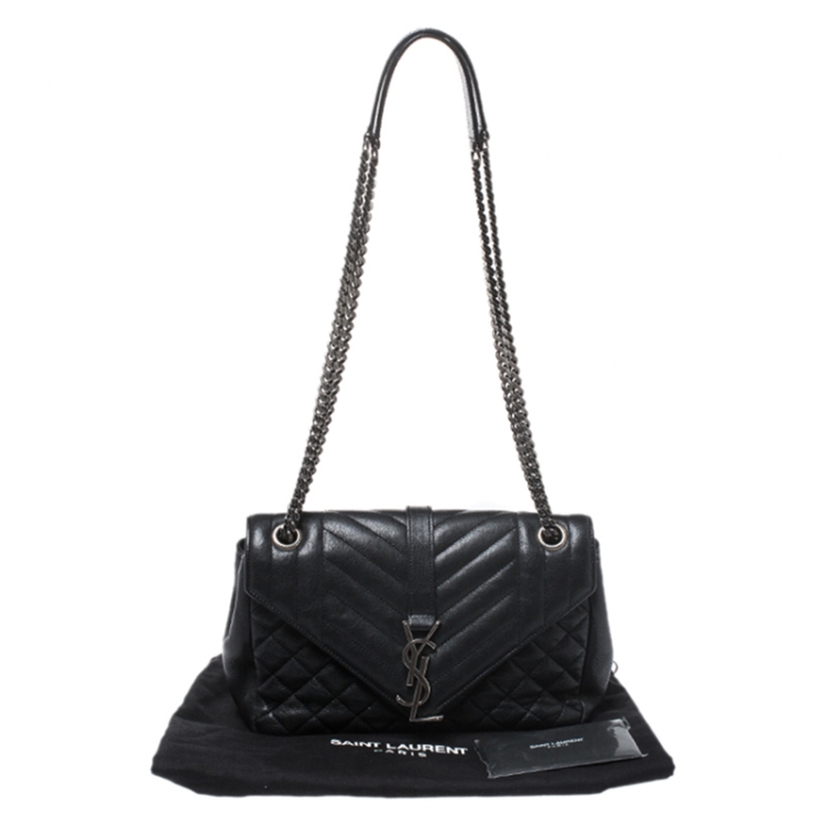 Pre Owned Saint Laurent Black Mix Matelasse Leather Medium Envelope Shoulder Bag