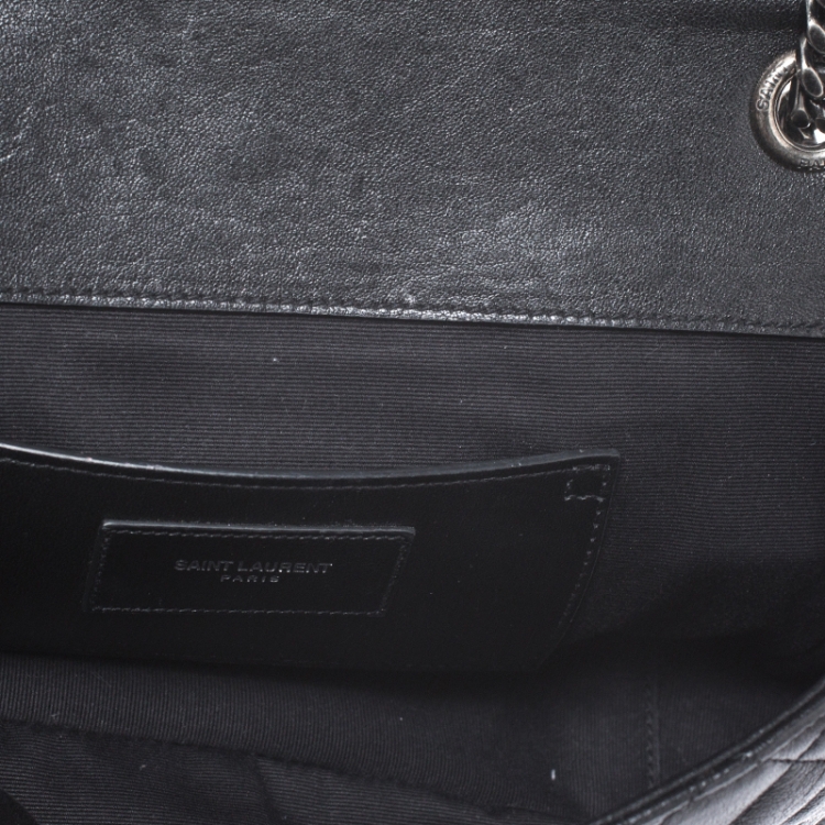 Pre Owned Saint Laurent Black Mix Matelasse Leather Medium Envelope Shoulder Bag