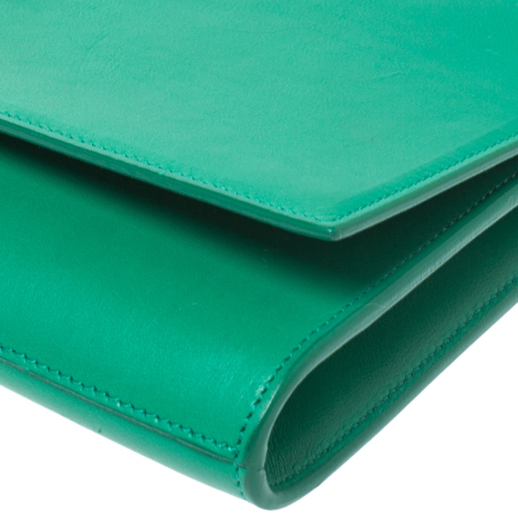 Pre Owned Saint Laurent Green Leather Ligne Y Clutch  