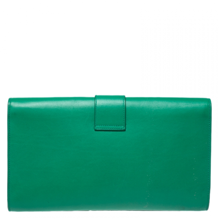 Pre Owned Saint Laurent Green Leather Ligne Y Clutch  