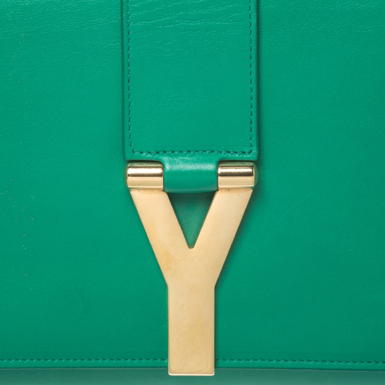 Pre Owned Saint Laurent Green Leather Ligne Y Clutch  