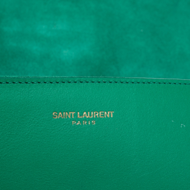 Pre Owned Saint Laurent Green Leather Ligne Y Clutch  