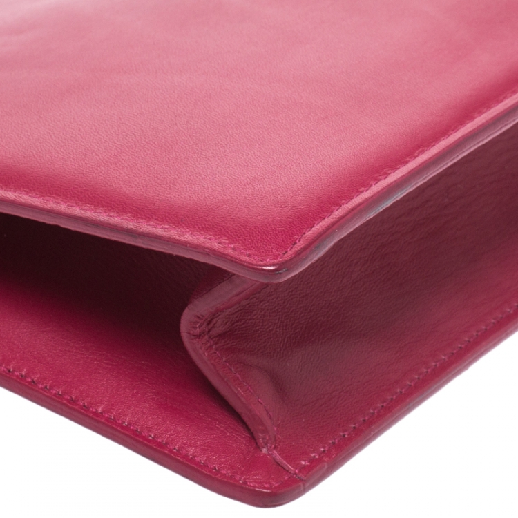 Pre Owned Saint Laurent Fuchsia Leather Lutetia Clutch