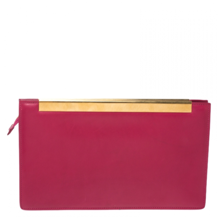 Pre Owned Saint Laurent Fuchsia Leather Lutetia Clutch