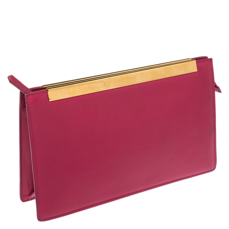 Pre Owned Saint Laurent Fuchsia Leather Lutetia Clutch