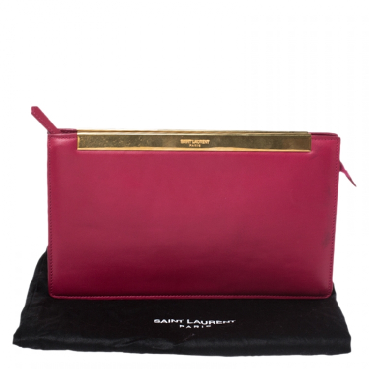 Pre Owned Saint Laurent Fuchsia Leather Lutetia Clutch