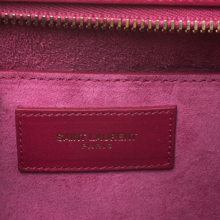 Pre Owned Saint Laurent Fuchsia Leather Lutetia Clutch