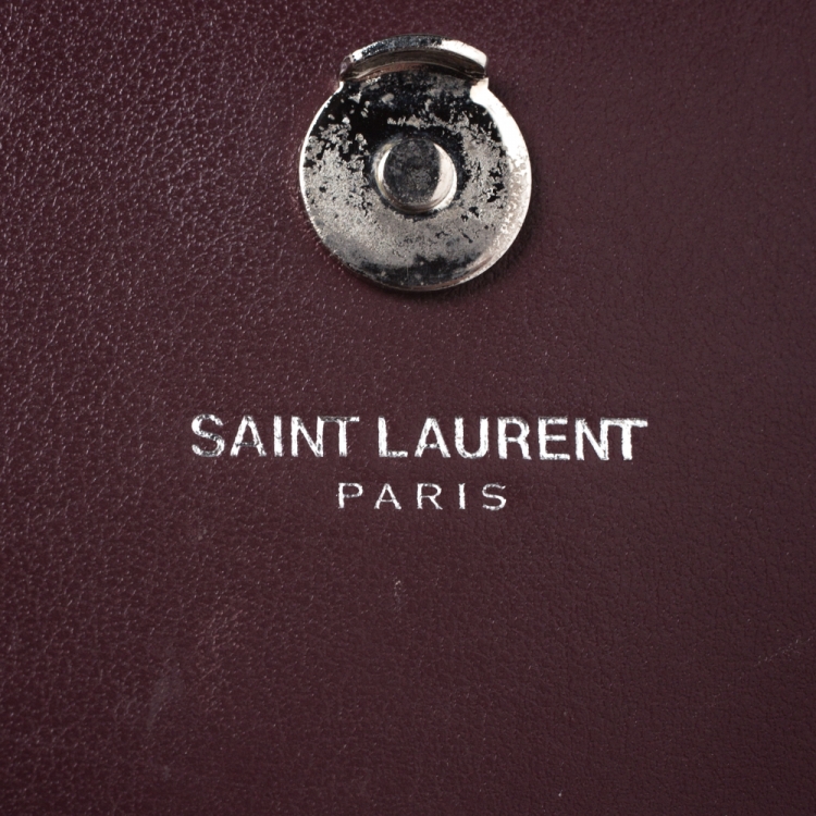 Pre Owned  Saint Laurent Burgundy Croc Embossed Leather Sunset Shoulder Bag