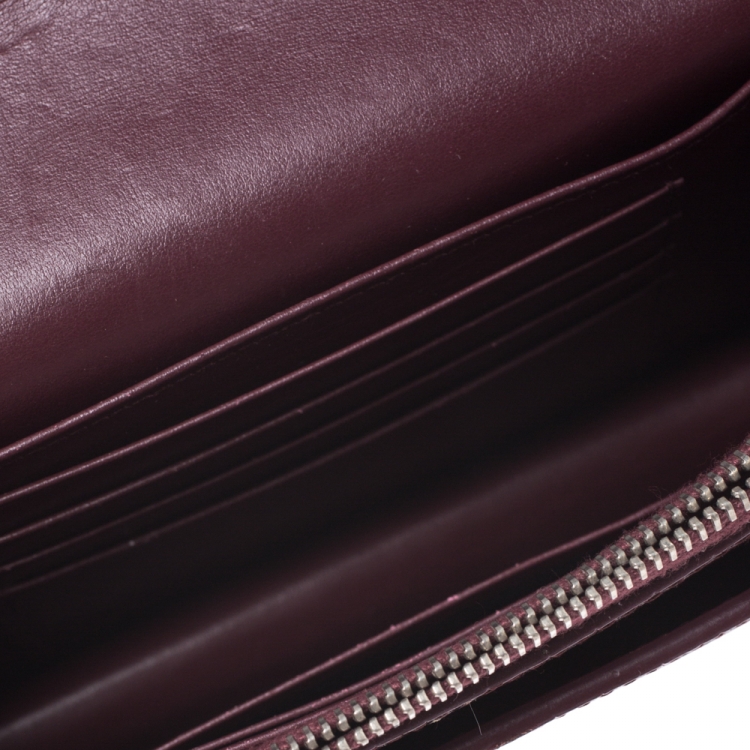Pre Owned  Saint Laurent Burgundy Croc Embossed Leather Sunset Shoulder Bag