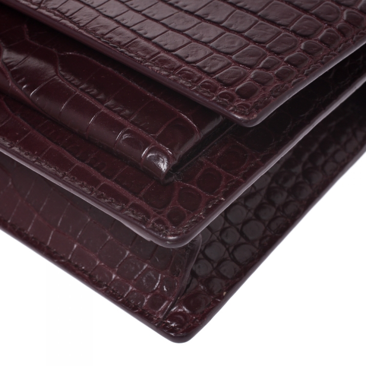 Pre Owned  Saint Laurent Burgundy Croc Embossed Leather Sunset Shoulder Bag