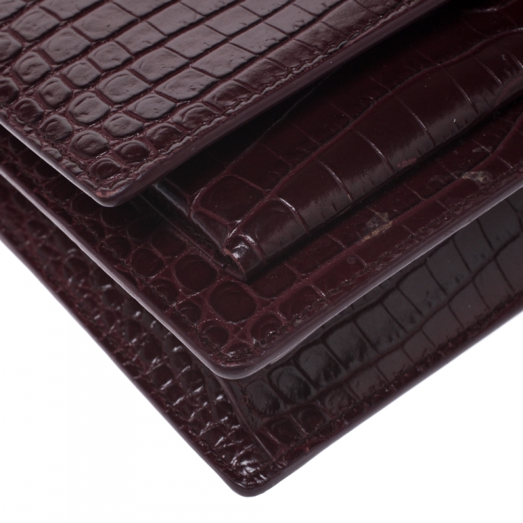 Pre Owned  Saint Laurent Burgundy Croc Embossed Leather Sunset Shoulder Bag