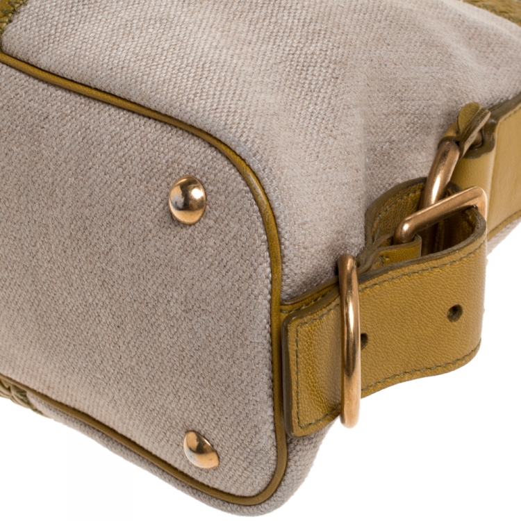 Pre Owned Saint Laurent Paris Beige/Yellow Canvas and Leather Medium Muse Bag