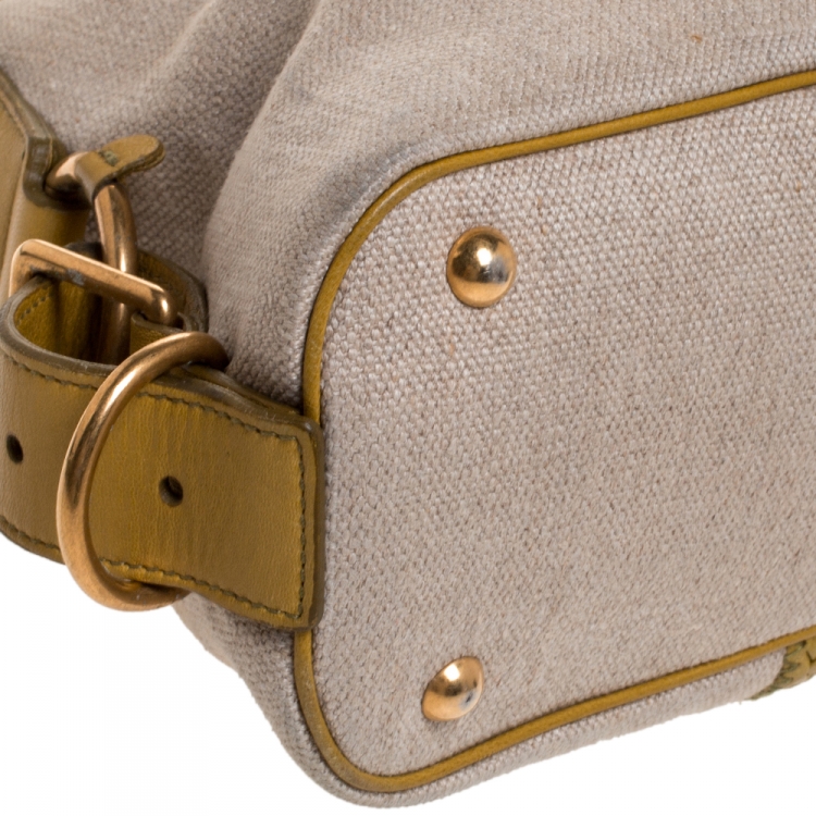 Pre Owned Saint Laurent Paris Beige/Yellow Canvas and Leather Medium Muse Bag