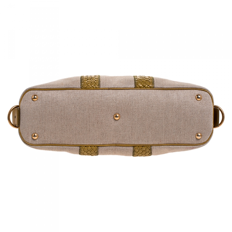 Pre Owned Saint Laurent Paris Beige/Yellow Canvas and Leather Medium Muse Bag