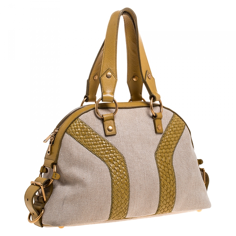 Pre Owned Saint Laurent Paris Beige/Yellow Canvas and Leather Medium Muse Bag