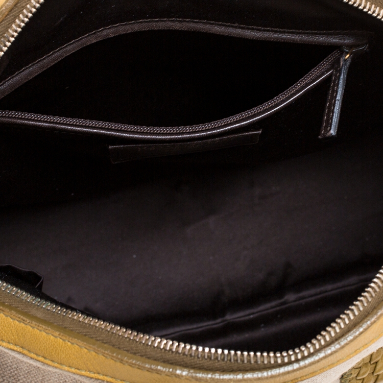 Pre Owned Saint Laurent Paris Beige/Yellow Canvas and Leather Medium Muse Bag