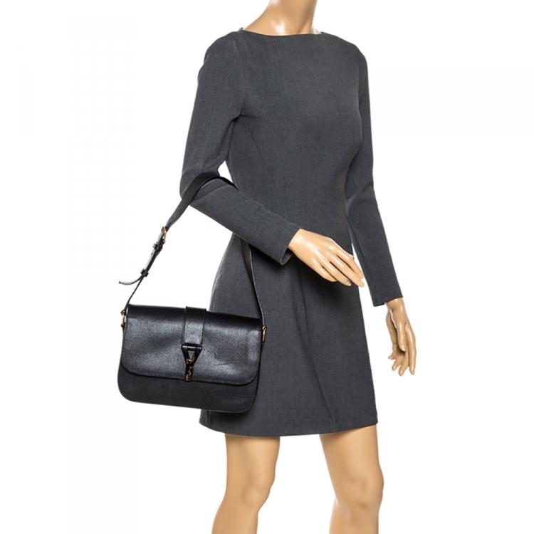 Pre Owned Saint Laurent Black Textured Leather Large Chyc Shoulder Bag